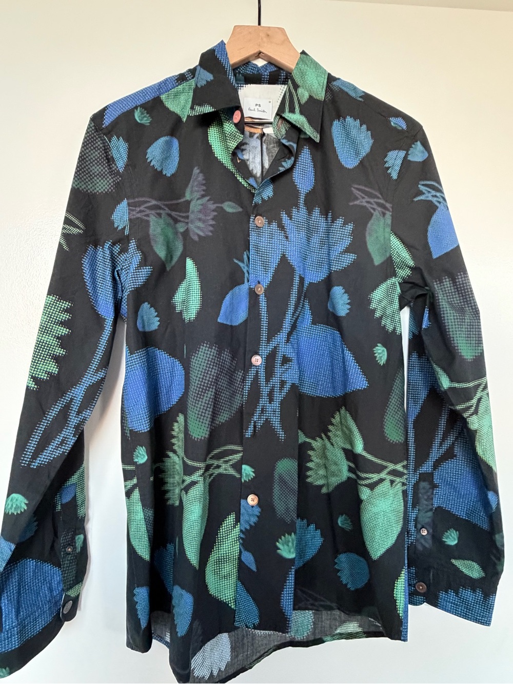 PS Paul Smith Black Shirt Jacket with Blue & Green Floral Print